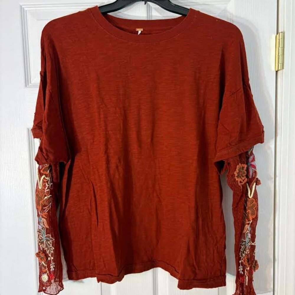 Free People, rust color blouse, long sleeve size L